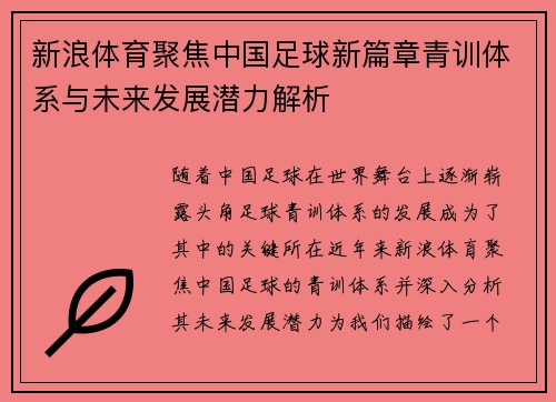 新浪体育聚焦中国足球新篇章青训体系与未来发展潜力解析